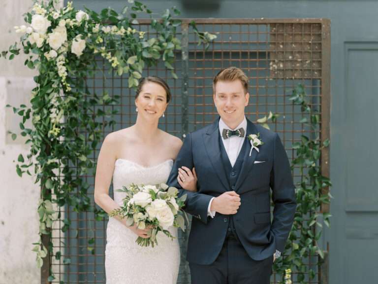 Bride and Groom portraits at Strongwater Events from an early spring in downtown Columbus, Ohio with Kelly & Sean