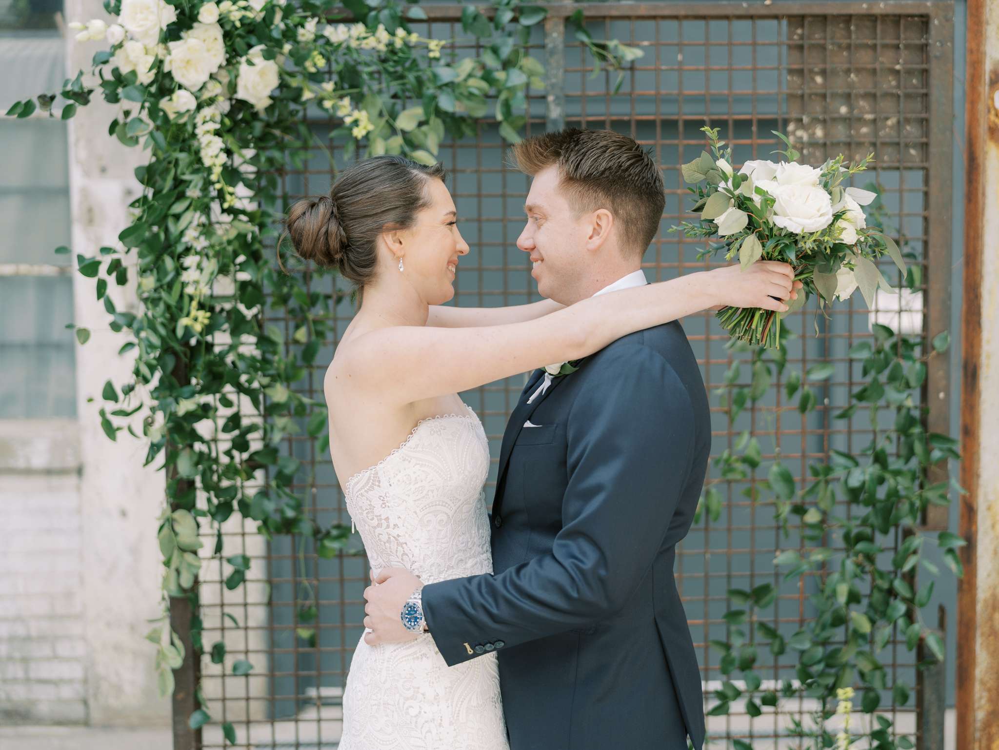 Bride and Groom portraits at Strongwater Events from an early spring in downtown Columbus, Ohio