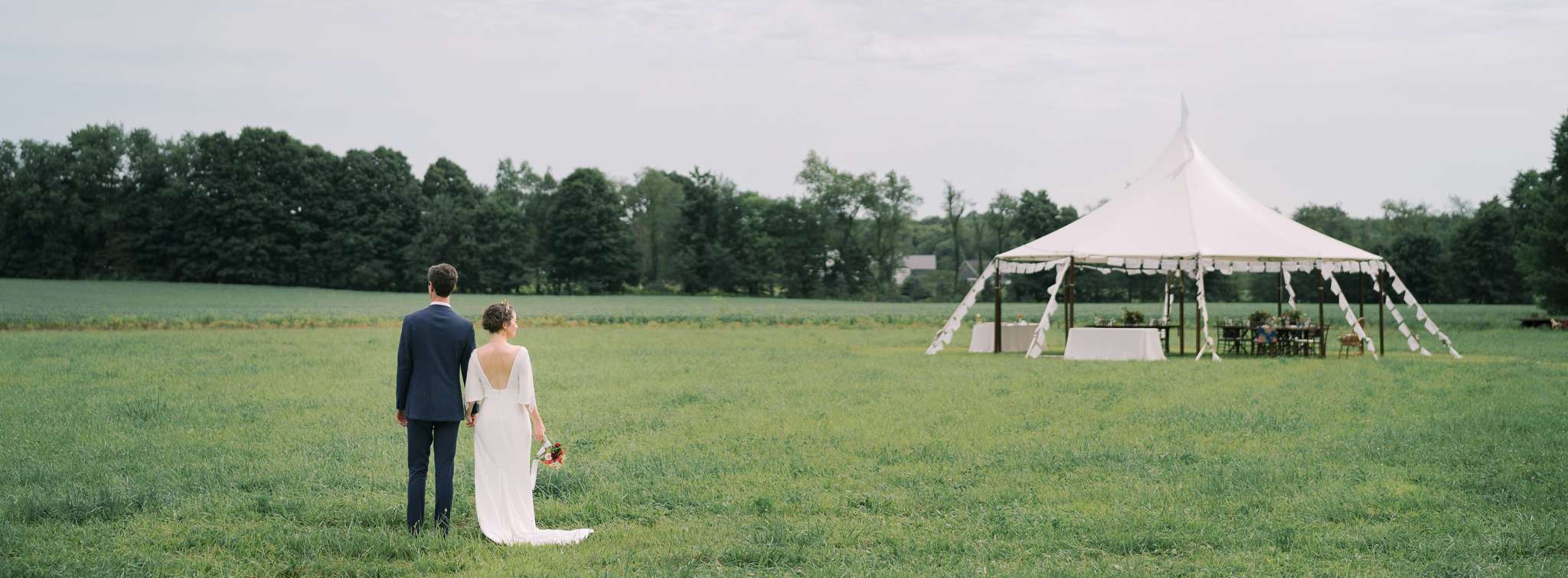 Bride and Groom photos from a farm wedding captured on film at a private estate in Northeast Ohio