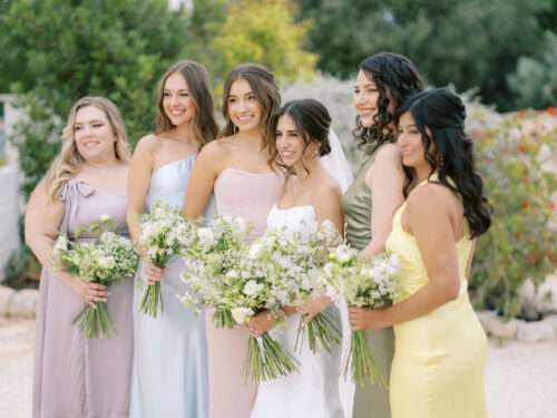 Bridal party photos from a spring wedding at Masseria Parco della Grava in Puglia, Italy