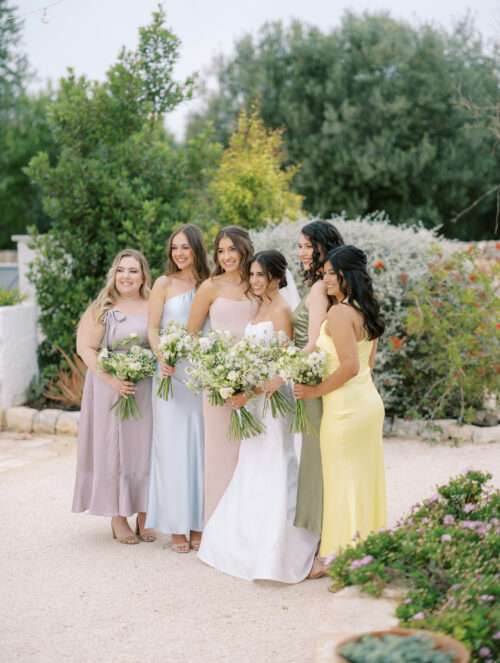 Bridal party photos from a spring wedding at Masseria Parco della Grava in Puglia, Italy