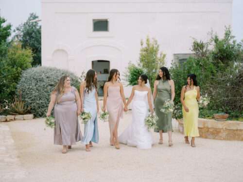 Bridal party photos from a spring wedding at Masseria Parco della Grava in Puglia, Italy