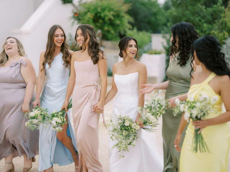 Bridal party photos from a spring wedding at Masseria Parco della Grava in Puglia, Italy