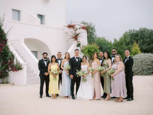 Bridal party photos from a spring wedding at Masseria Parco della Grava in Puglia, Italy