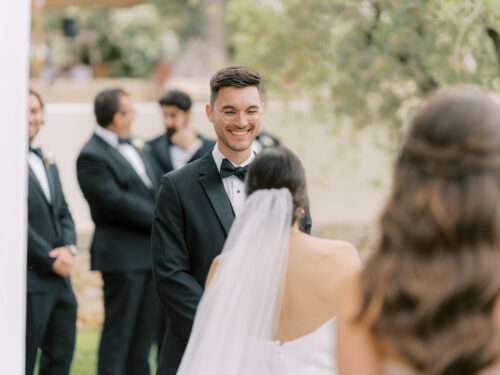 Wedding ceremony in an olive grove from a Masseria Parco della Grava wedding in Puglia, Italy