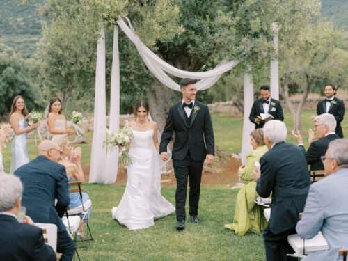 Wedding ceremony in an olive grove from a Masseria Parco della Grava wedding in Puglia, Italy