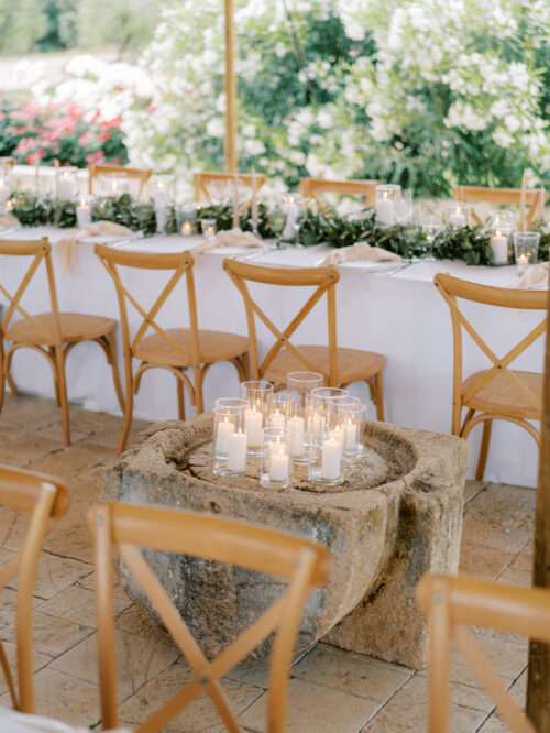 Wedding reception design details from a destination wedding at Masseria Parco della Grava in Puglia, Italy