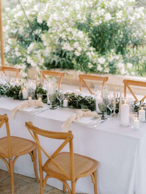 Wedding reception design details from a destination wedding at Masseria Parco della Grava in Puglia, Italy