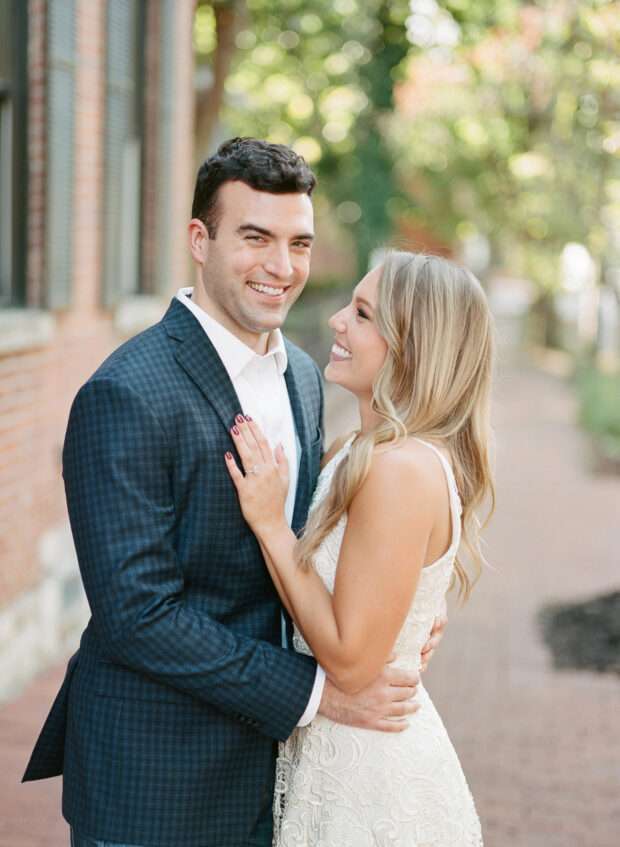 A German Village engagement session captured on film in downtown Columbus