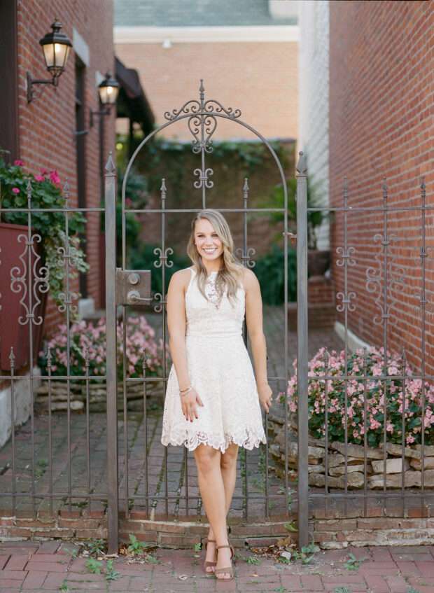 A German Village engagement session captured on film in downtown Columbus