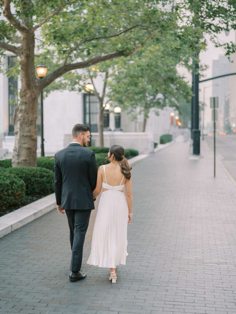 Chic and moody engagement photos near Scioto Mile Park in downtown Columbus with Ana and Stephen