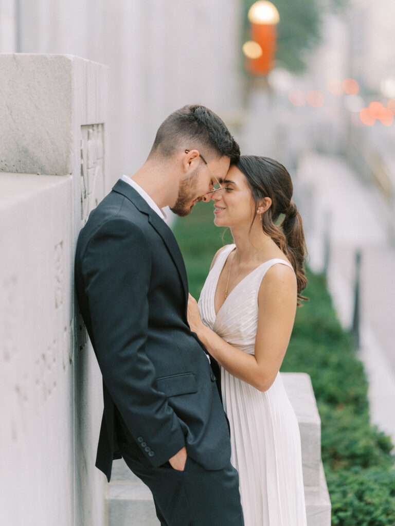 Chic and moody engagement photos near Scioto Mile Park in downtown Columbus with Ana and Stephen