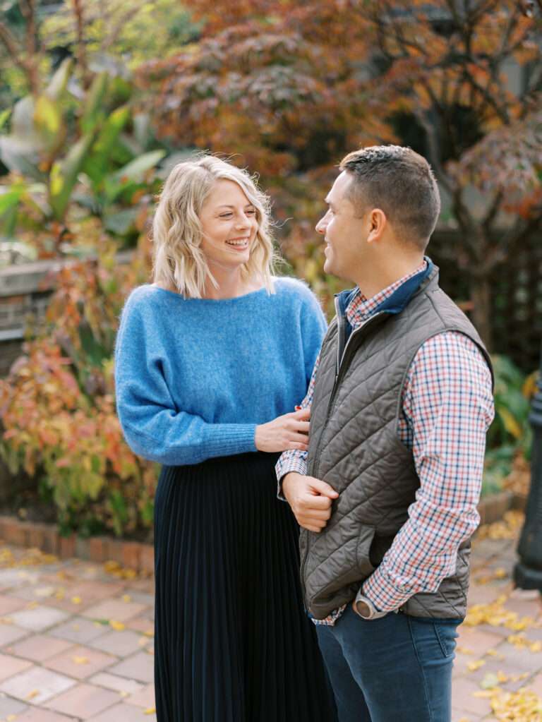 German Village engagement photos at the peak of fall color for Jill and Kevin's Columbus engagement session