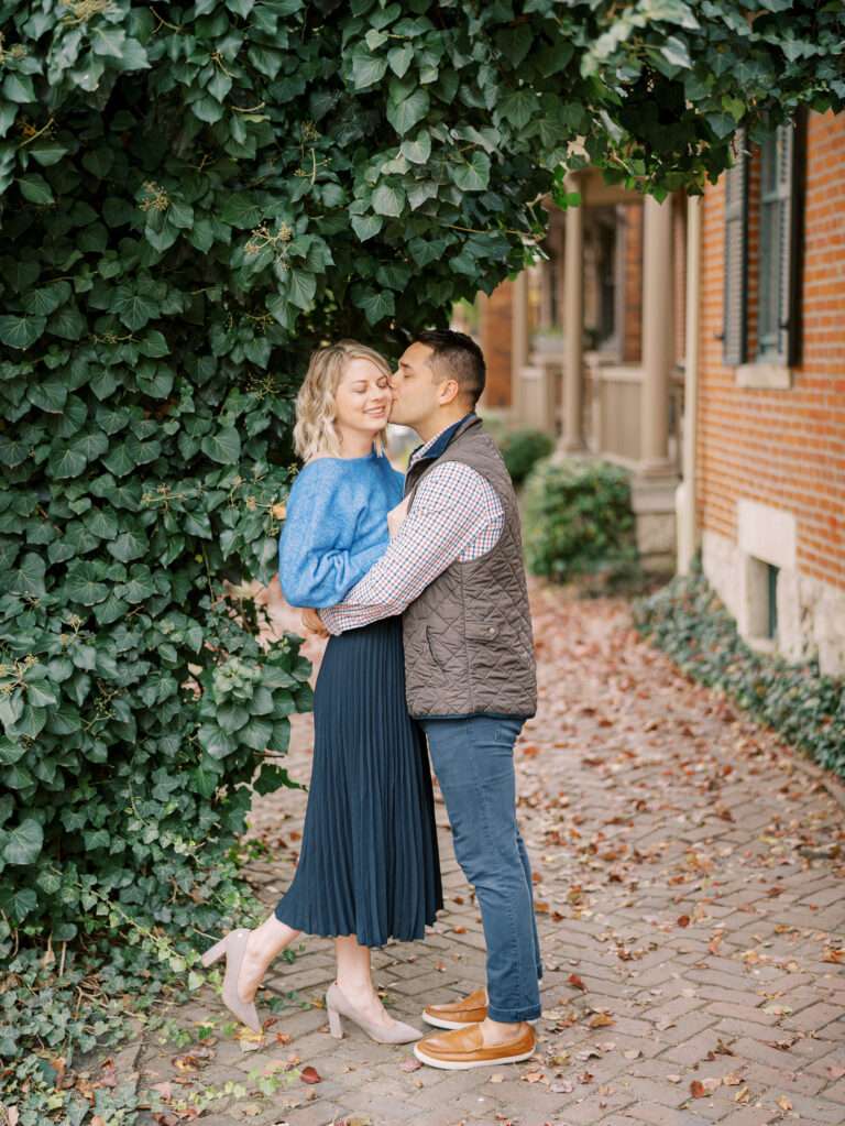 German Village engagement photos at the peak of fall color for Jill and Kevin's Columbus engagement session