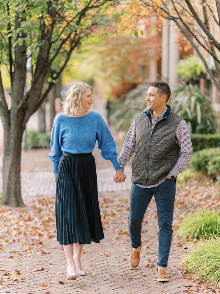 German Village engagement photos at the peak of fall color for Jill and Kevin's Columbus engagement session