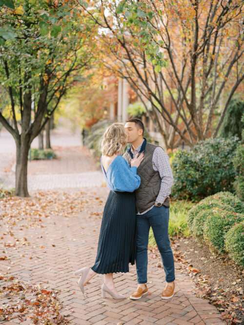 German Village engagement photos at the peak of fall color for Jill and Kevin's Columbus engagement session