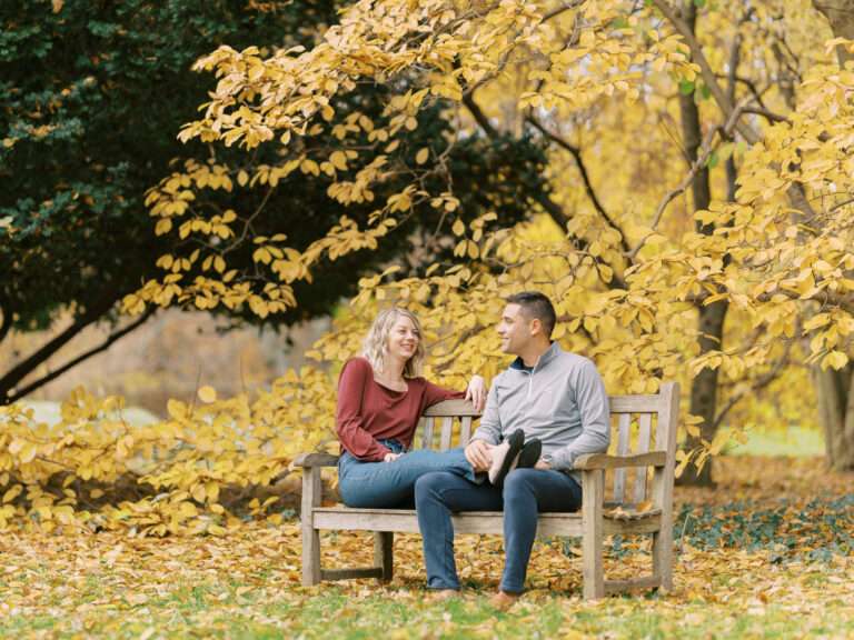 Inniswood Garden engagement photos at the peak of fall color for Jill and Kevin's Columbus engagement session