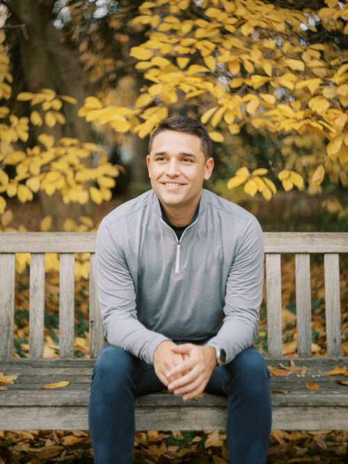 Inniswood Garden engagement photos at the peak of fall color for Jill and Kevin's Columbus engagement session