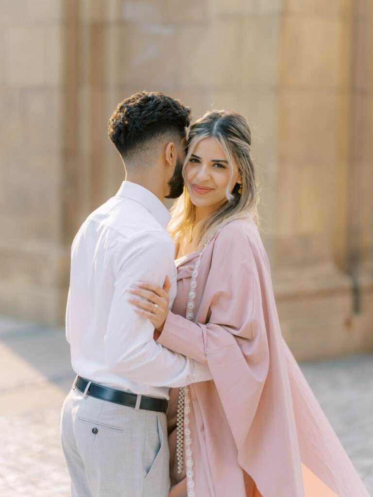 Classic & intimate McFerson Commons Park engagement photos captured at sunset in downtown Columbus with Roseil & Mohammed