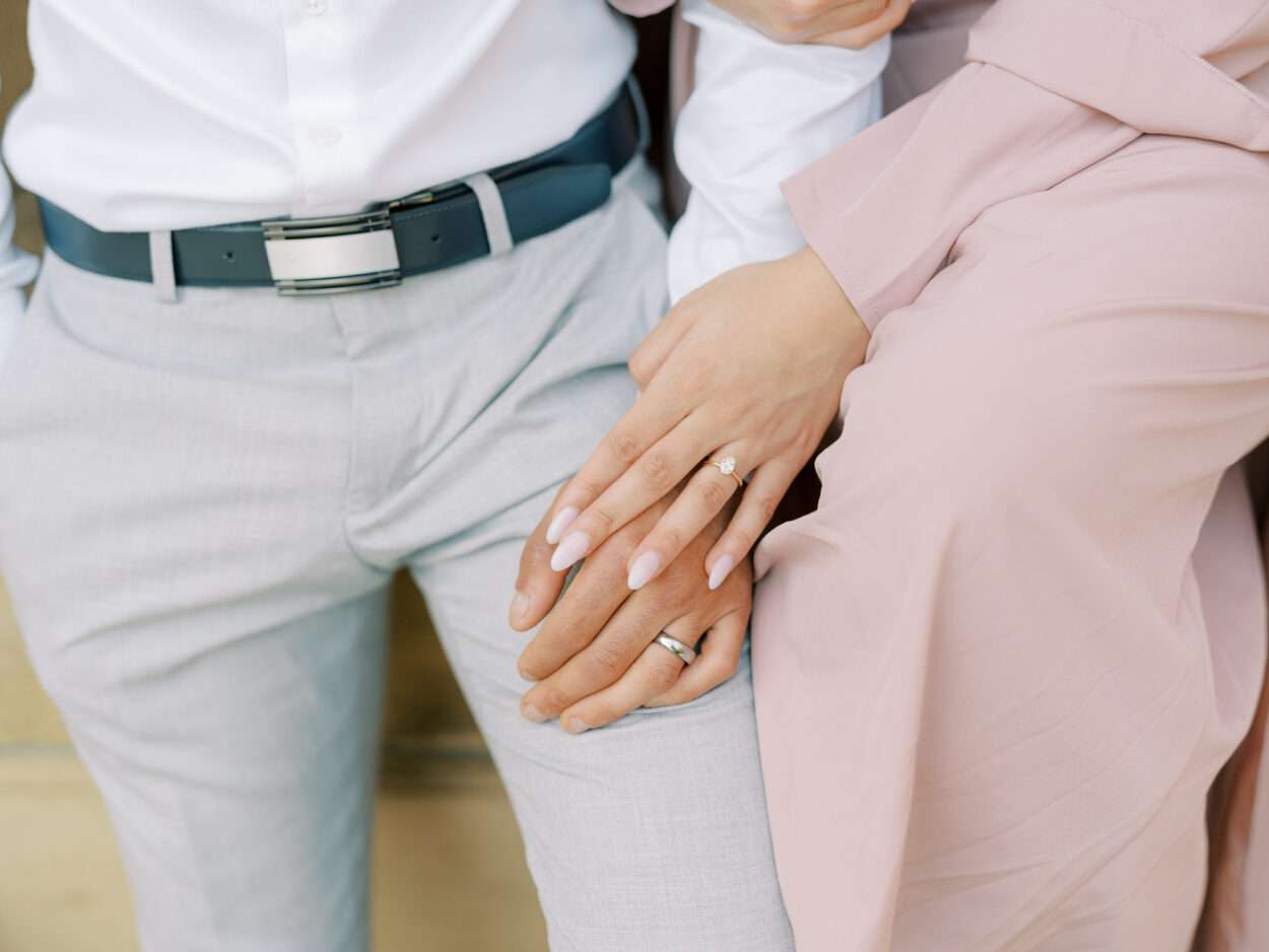 Classic & intimate McFerson Commons Park engagement photos captured at sunset in downtown Columbus with Roseil & Mohammed