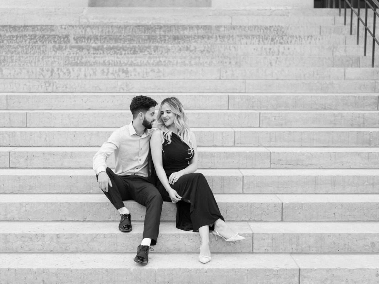 Classic & intimate Capitol Square engagement photos captured at sunset in downtown Columbus with Roseil & Mohammed