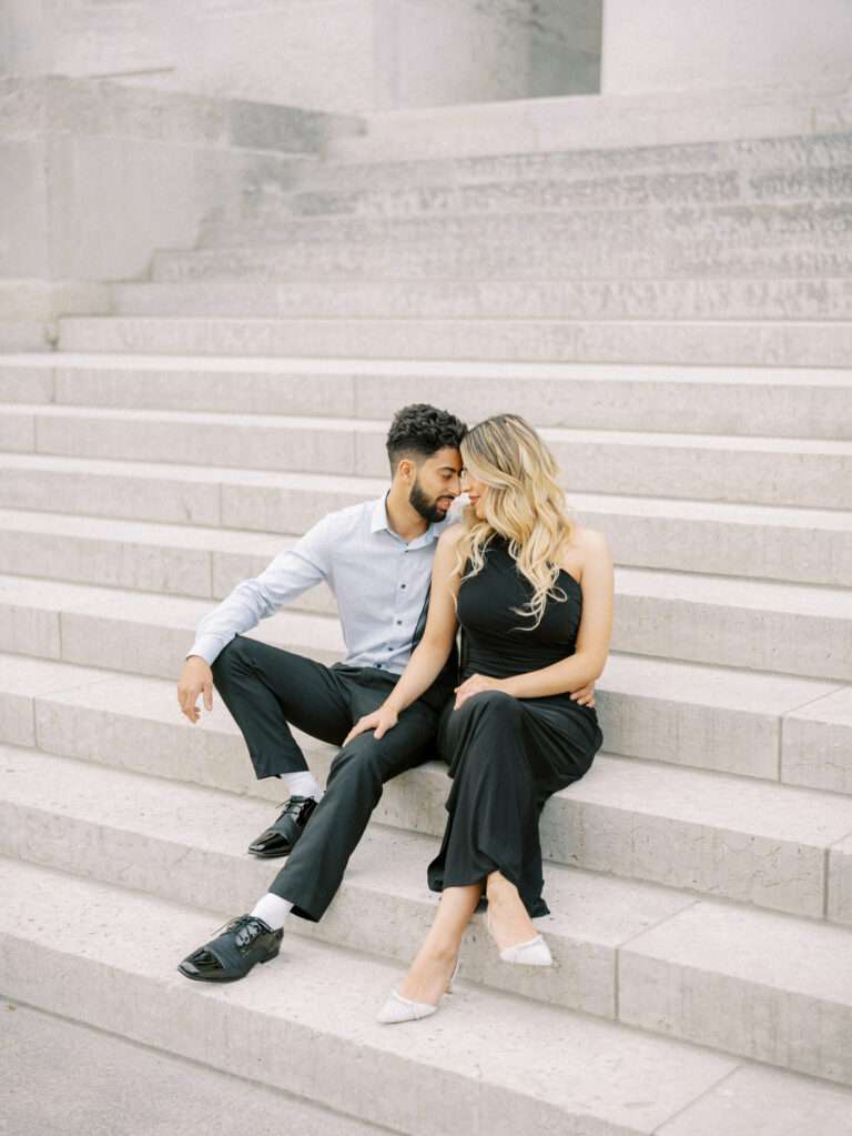 Classic & intimate Capitol Square engagement photos captured at sunset in downtown Columbus with Roseil & Mohammed