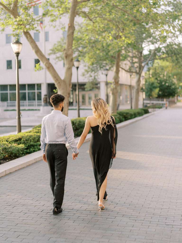 Classic & intimate Capitol Square engagement photos captured at sunset in downtown Columbus with Roseil & Mohammed