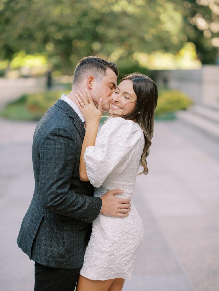 Capitol Square engagement photos in downtown Columbus, Ohio captured at the height of summer by Hunter Photographic.