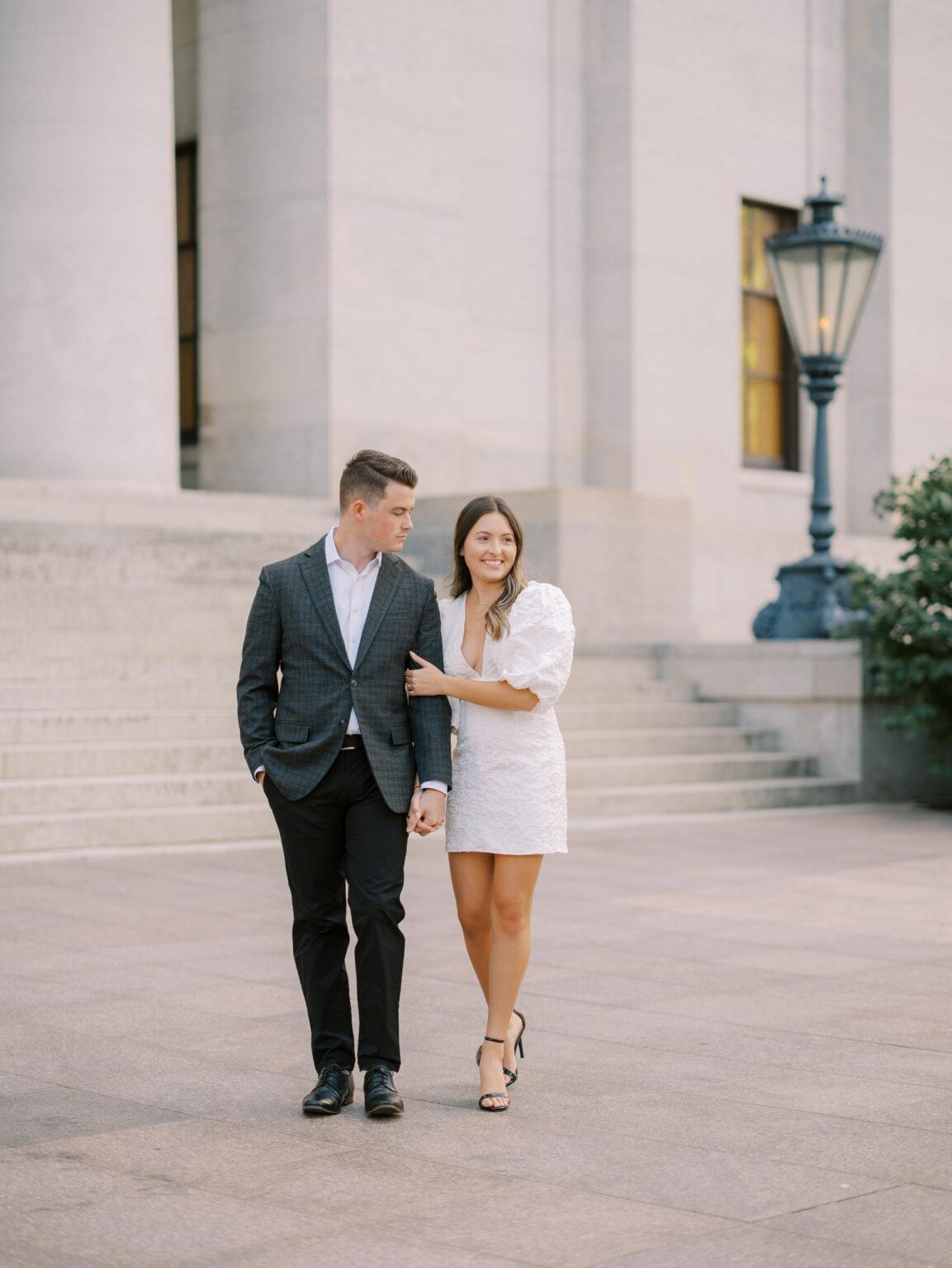 Capitol Square engagement photos in downtown Columbus, Ohio captured at the height of summer by Hunter Photographic.