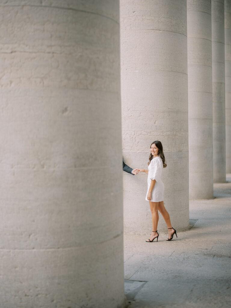 Capitol Square engagement photos in downtown Columbus, Ohio captured at the height of summer by Hunter Photographic.