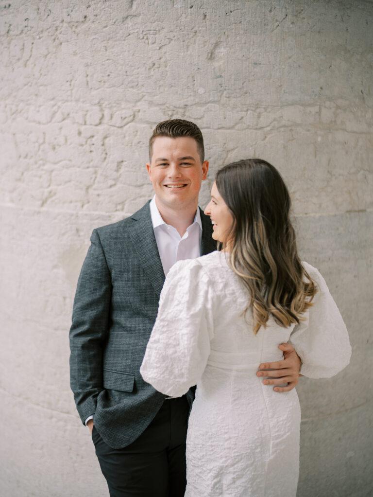 Capitol Square engagement photos in downtown Columbus, Ohio captured at the height of summer by Hunter Photographic.