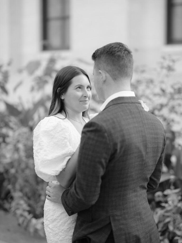 Capitol Square engagement photos in downtown Columbus, Ohio captured at the height of summer by Hunter Photographic.