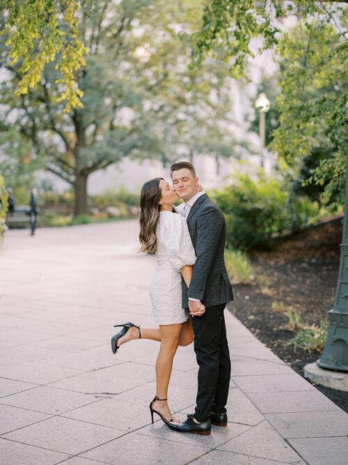 Capitol Square engagement photos in downtown Columbus, Ohio captured at the height of summer by Hunter Photographic.