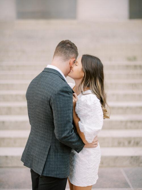 Capitol Square engagement photos in downtown Columbus, Ohio captured at the height of summer by Hunter Photographic.