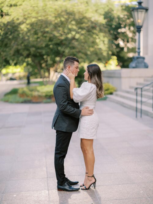 Capitol Square engagement photos in downtown Columbus, Ohio captured at the height of summer by Hunter Photographic.