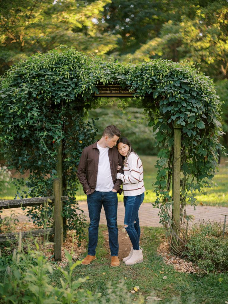 Columbus Park of Roses engagement photos at sunset captured at the height of summer by Hunter Photographic.