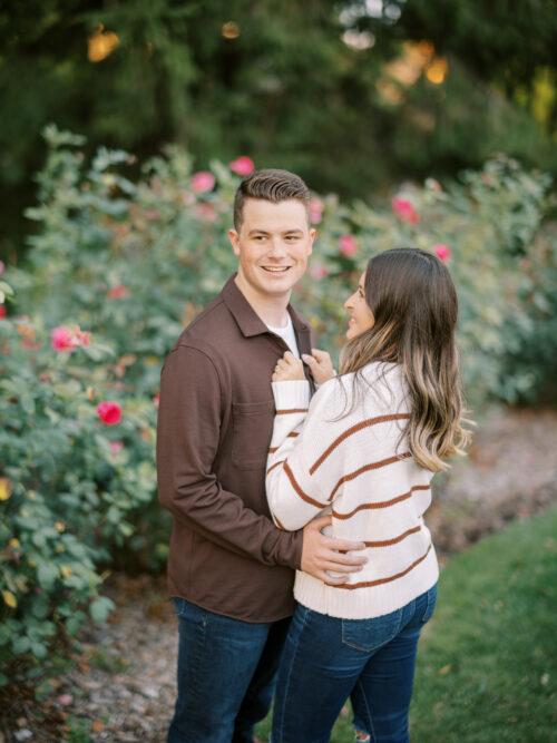 Columbus Park of Roses engagement photos at sunset captured at the height of summer by Hunter Photographic.